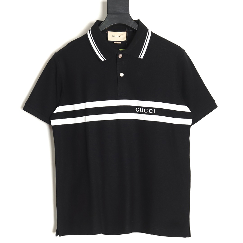 Gucci 24 new horizontal striped letter l0go short-sleeved polo shirt