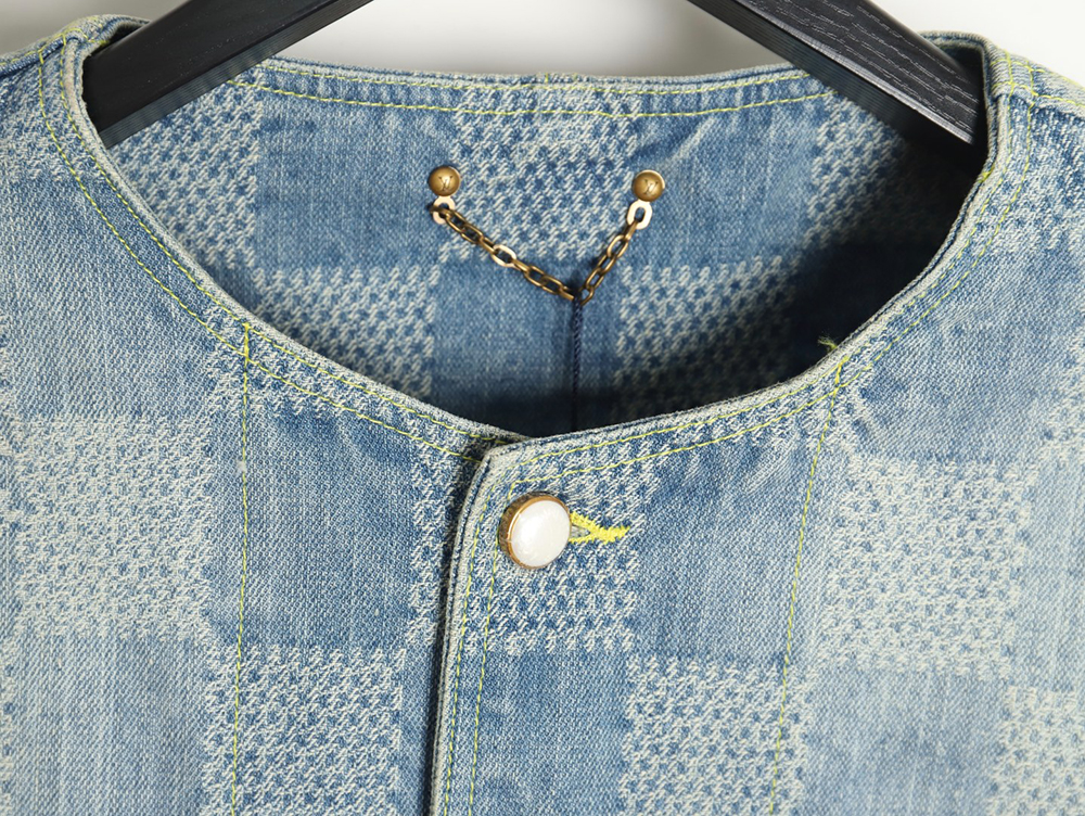 Louis Vuitton 24SS Checkerboard Collarless Denim Shirt Jacket