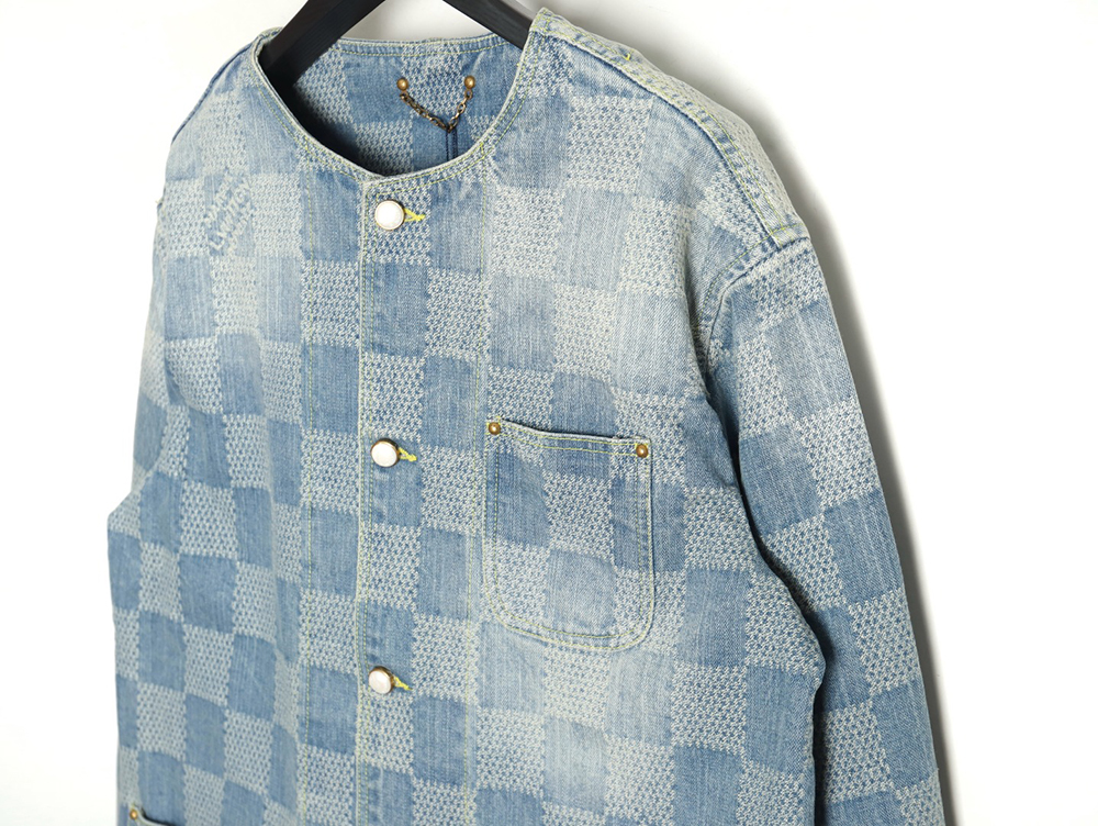 Louis Vuitton 24SS Checkerboard Collarless Denim Shirt Jacket