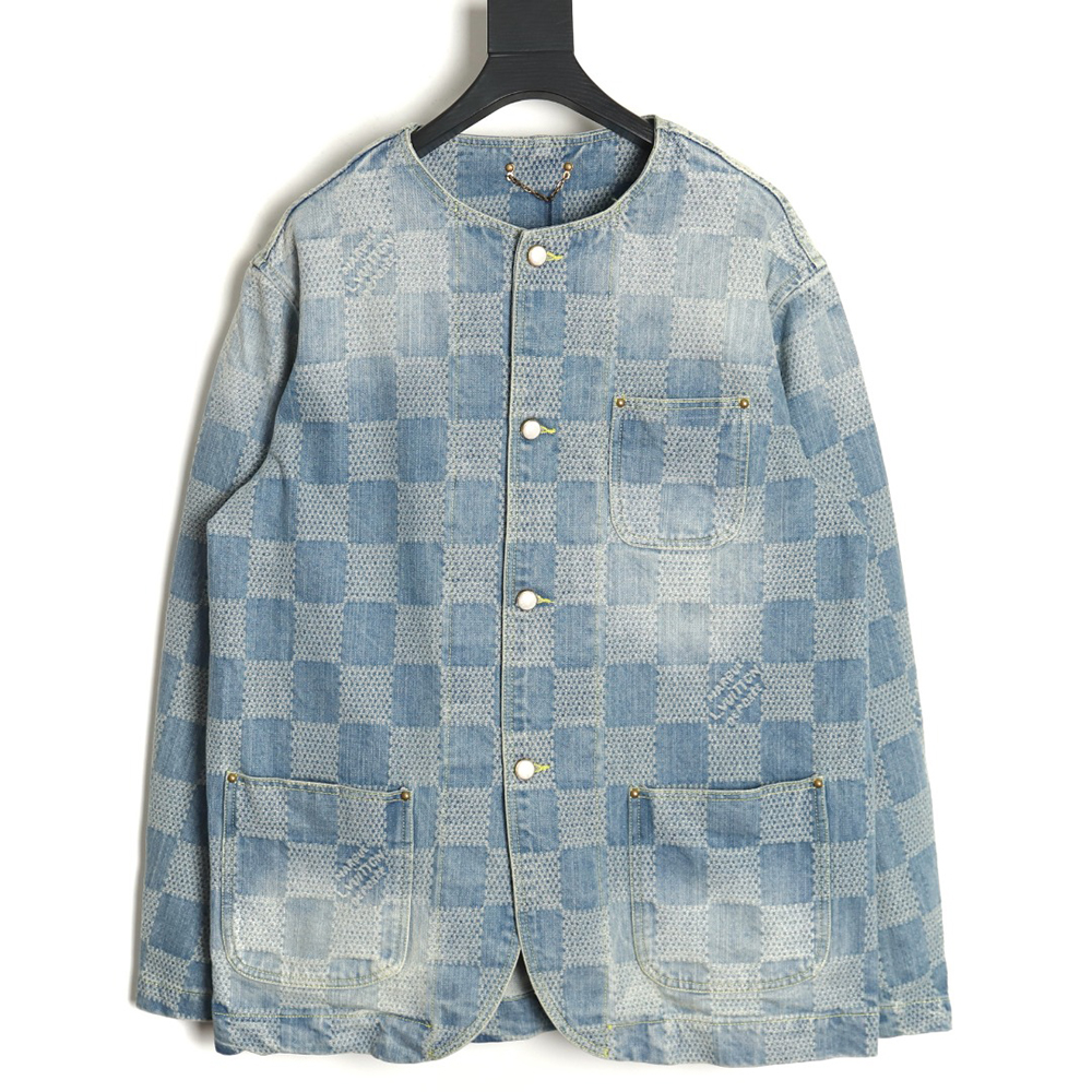 Louis Vuitton 24SS Checkerboard Collarless Denim Shirt Jacket
