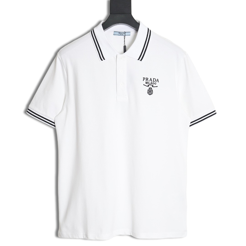 Prada logo embroidered short-sleeved polo shirt