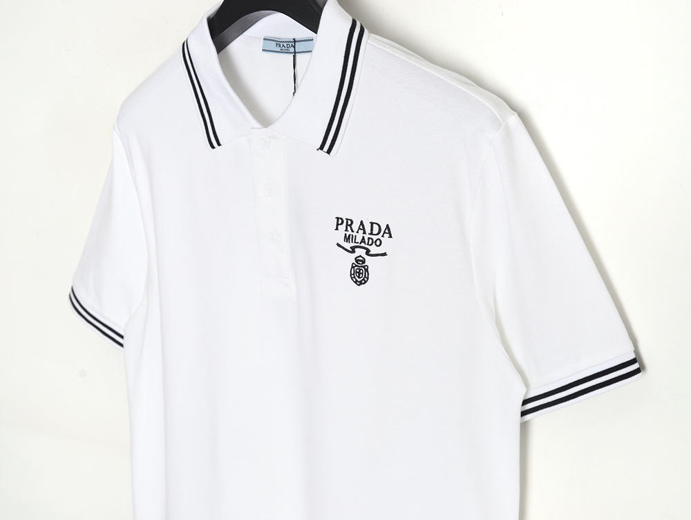 Prada logo embroidered short-sleeved polo shirt