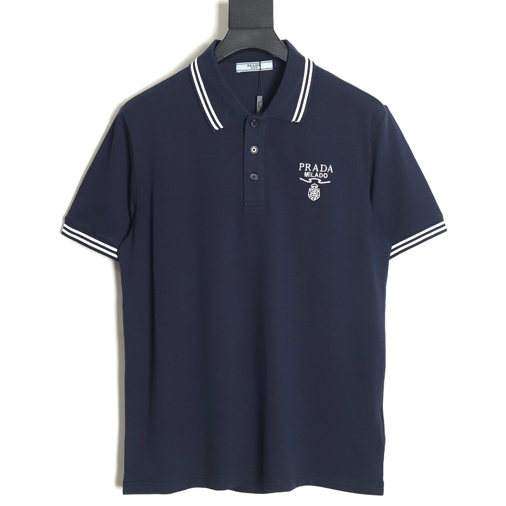 Prada logo embroidered short-sleeved polo shirt