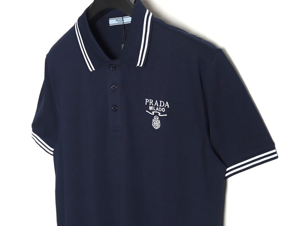 Prada logo embroidered short-sleeved polo shirt