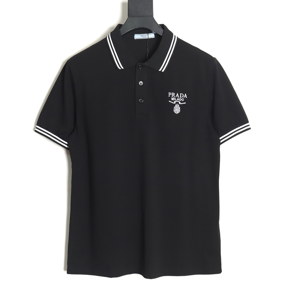 Prada logo embroidered short-sleeved polo shirt