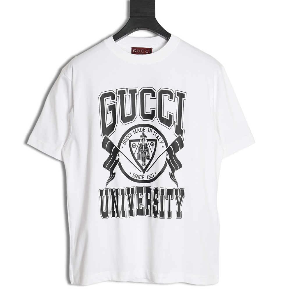 Gucci University Crest Printed Round Neck Short Sleeve T-Shirt