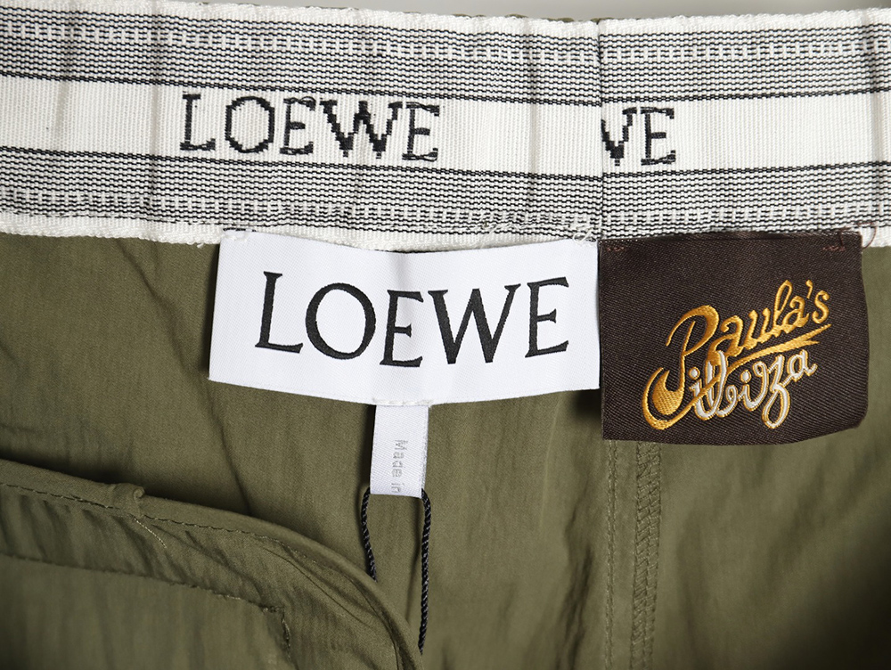 Loewe Olive Green Cotton Blend Shorts with Embroidered Pockets