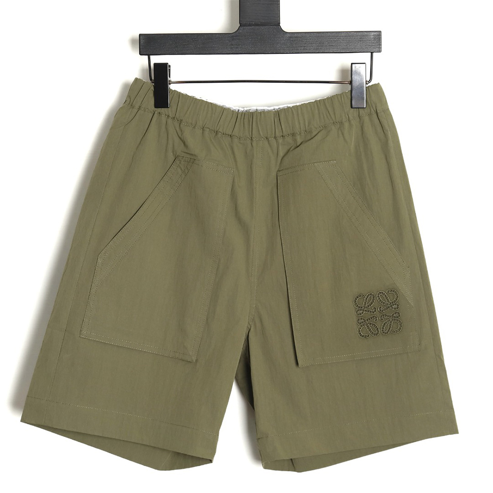 Loewe Olive Green Cotton Blend Shorts with Embroidered Pockets