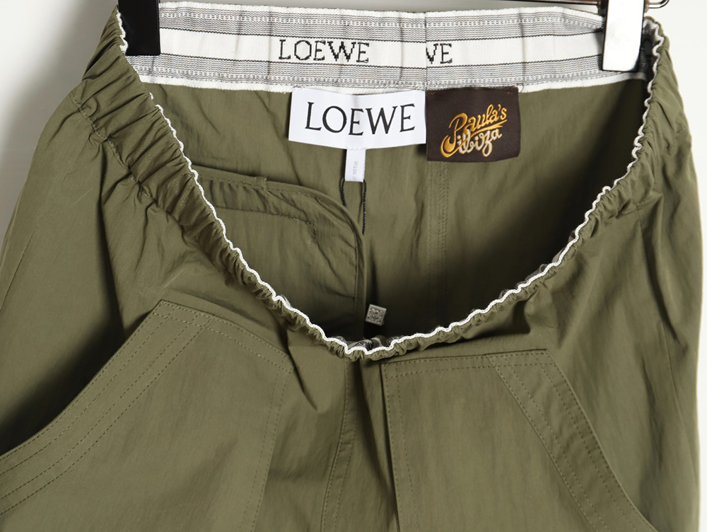 Loewe Olive Green Cotton Blend Shorts with Embroidered Pockets