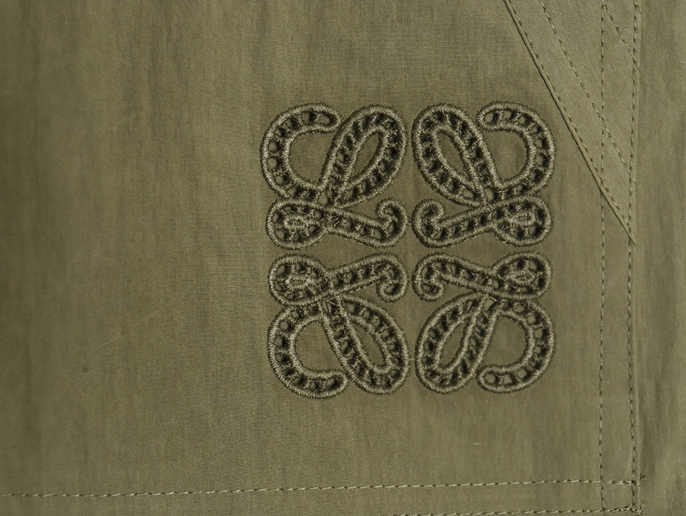 Loewe Olive Green Cotton Blend Shorts with Embroidered Pockets