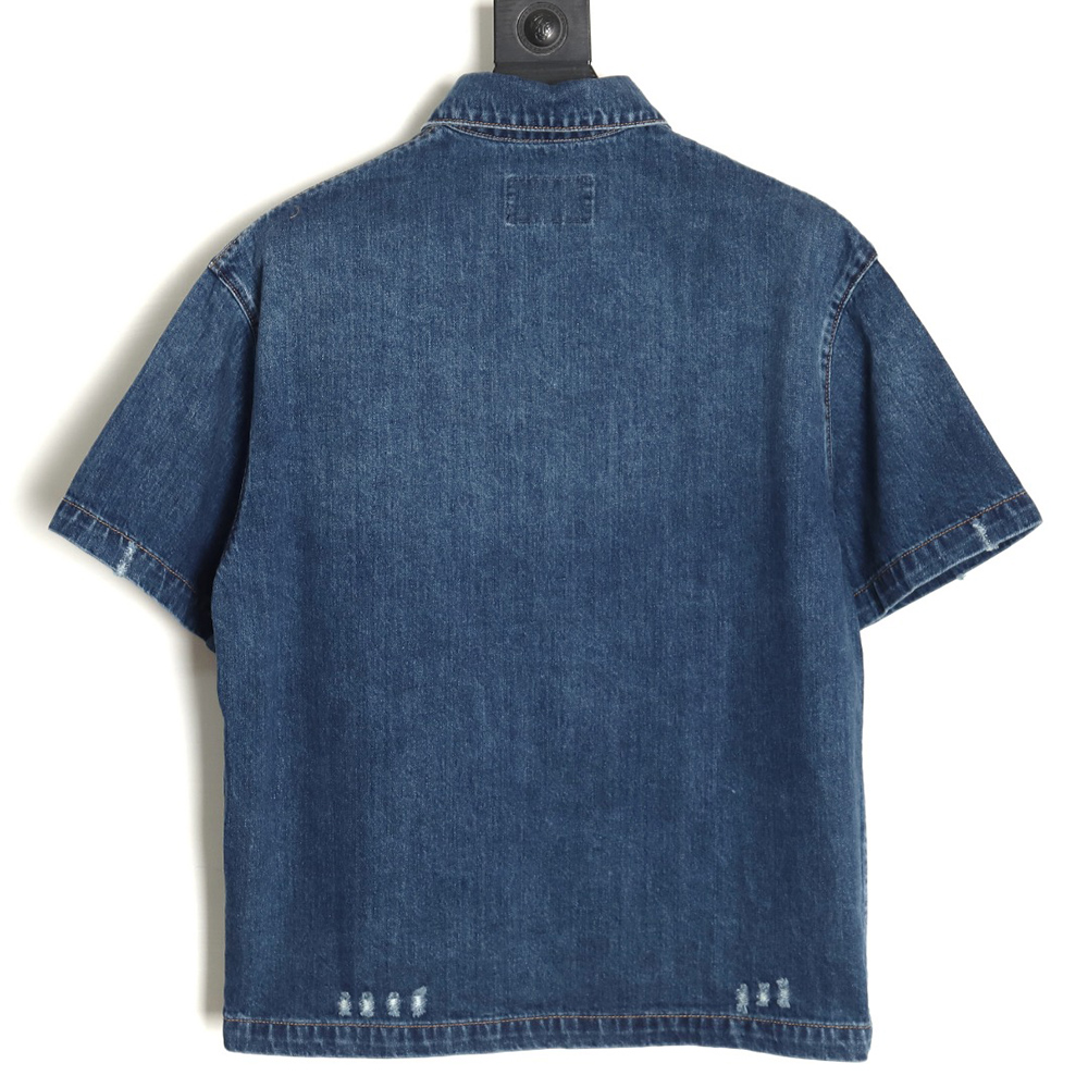 Prada 23SS washed denim short-sleeved shirt