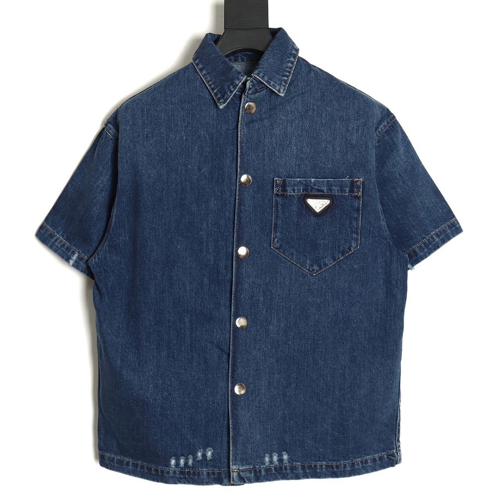 Prada 23SS washed denim short-sleeved shirt