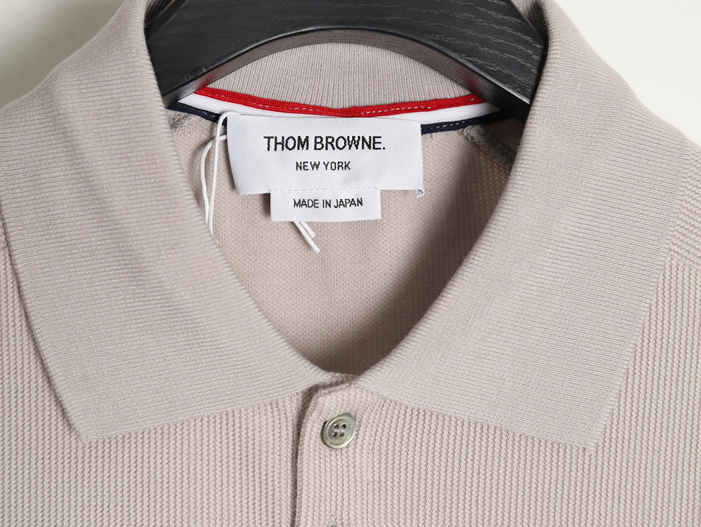 Thom Browne Water Ripple Four-Bar Pressed Leather Short-Sleeved POLO Shirt TSK1