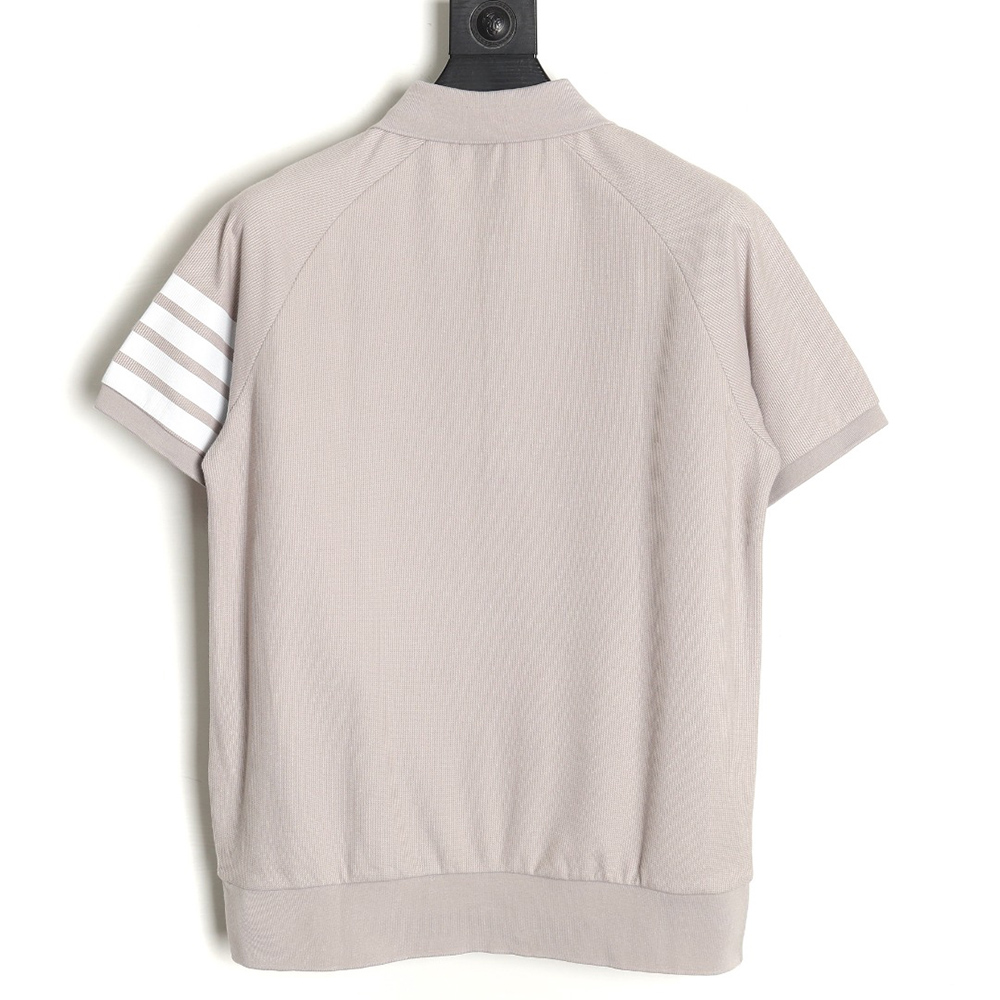 Thom Browne Water Ripple Four-Bar Pressed Leather Short-Sleeved POLO Shirt TSK1