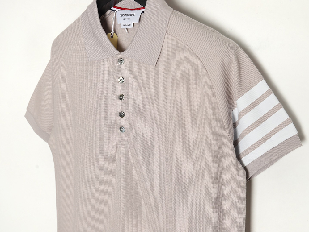 Thom Browne Water Ripple Four-Bar Pressed Leather Short-Sleeved POLO Shirt TSK1