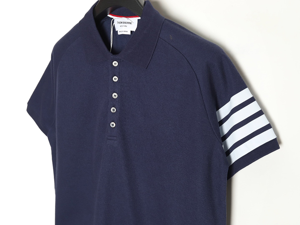 Thom Browne Water Ripple Four-Bar Pressed Leather Short-Sleeved POLO Shirt TSK2