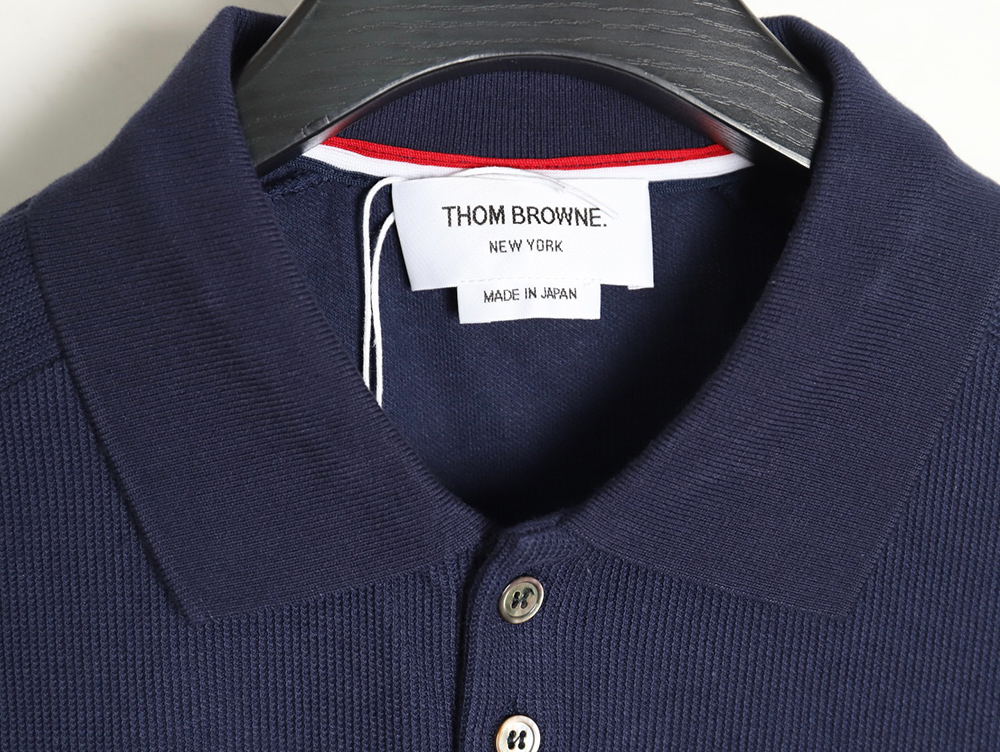 Thom Browne Water Ripple Four-Bar Pressed Leather Short-Sleeved POLO Shirt TSK2