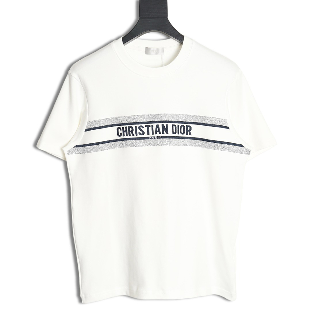 Dior 23ss blue striped letter embroidered short sleeve