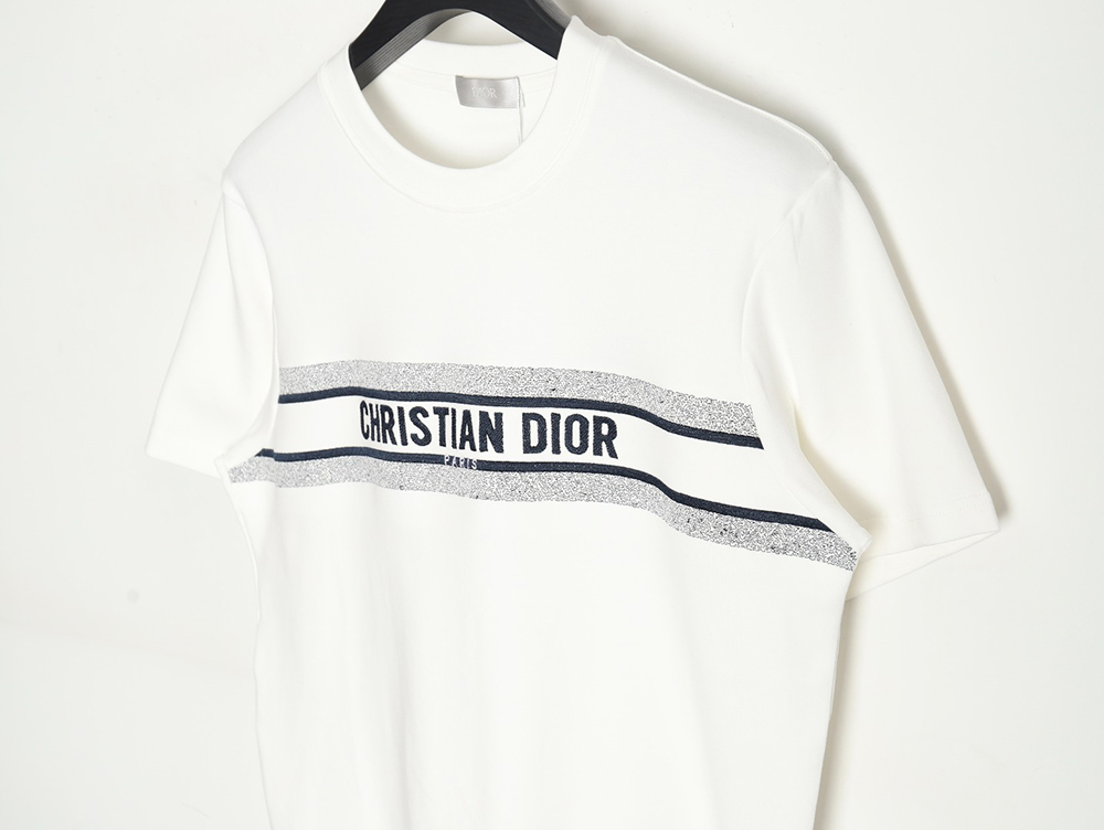 Dior 23ss blue striped letter embroidered short sleeve