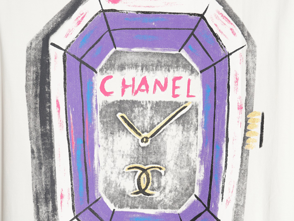 Chanel hand-painted watch dial graffiti short-sleeved T-shirt