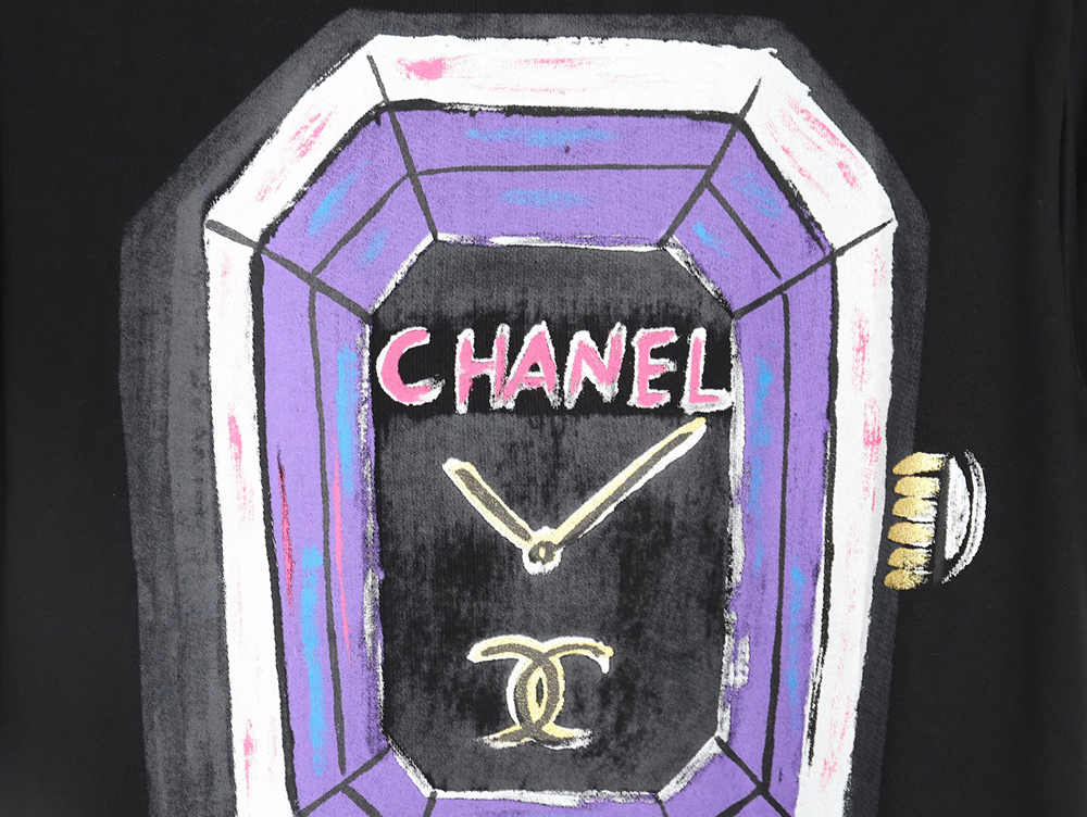 Chanel hand-painted watch dial graffiti short-sleeved T-shirt TSK1