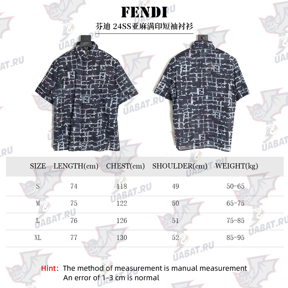 Fendi 24SS linen full print short-sleeved shirt