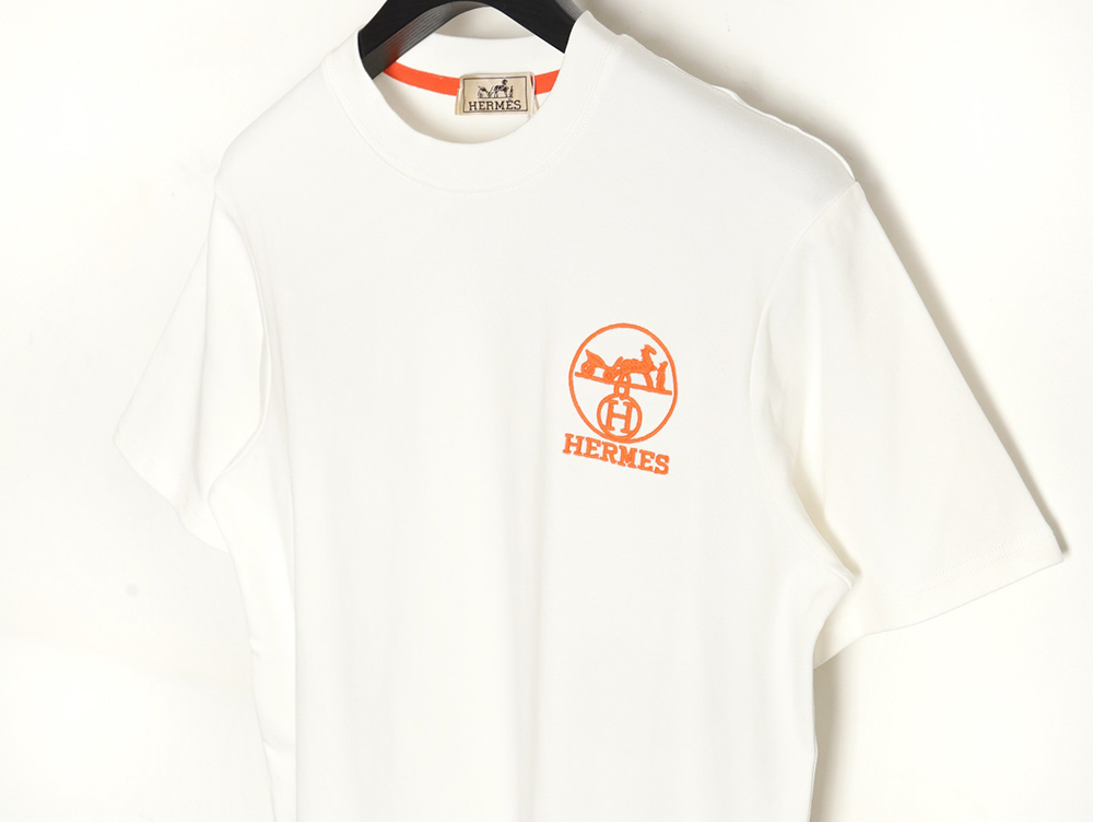 Hermes Orange Circle Embroidered Short Sleeve T-Shirt