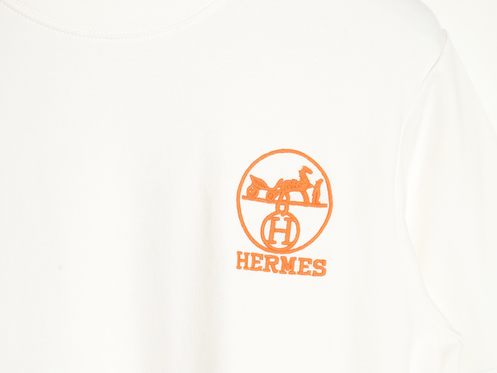 Hermes Orange Circle Embroidered Short Sleeve T-Shirt