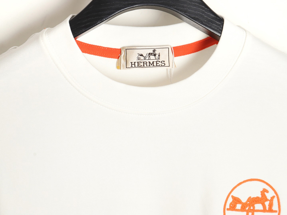 Hermes Orange Circle Embroidered Short Sleeve T-Shirt