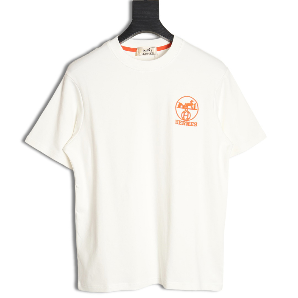 Hermes Orange Circle Embroidered Short Sleeve T-Shirt