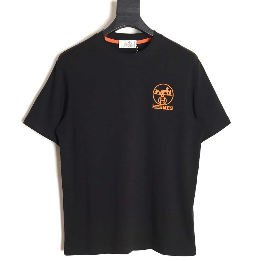 Hermes Orange Circle Embroidered Short Sleeve T-Shirt TSK1