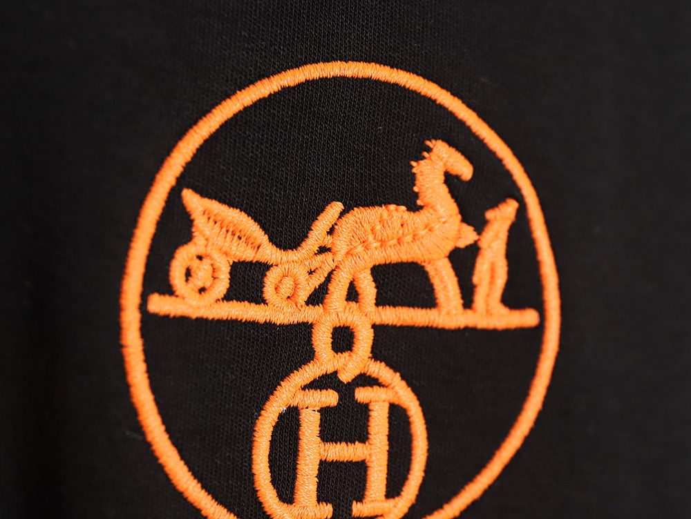 Hermes Orange Circle Embroidered Short Sleeve T-Shirt TSK1