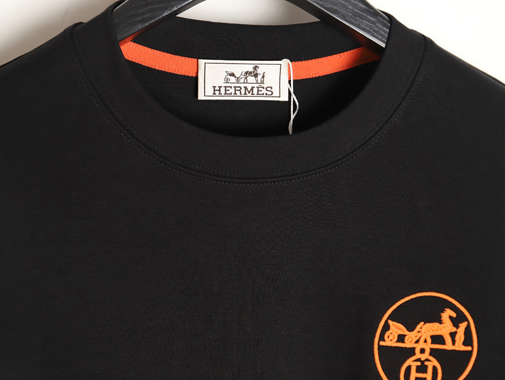 Hermes Orange Circle Embroidered Short Sleeve T-Shirt TSK1