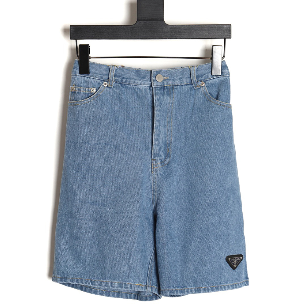 Prada triangle logo denim shorts