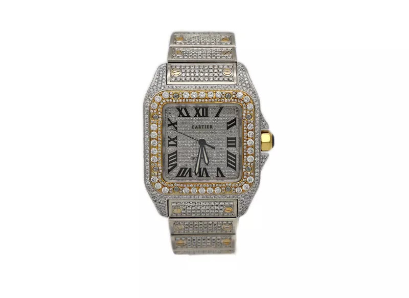 Cartier Santos 100 XL 2656 Gold and Steel Full Custom Diamond Men's Watch