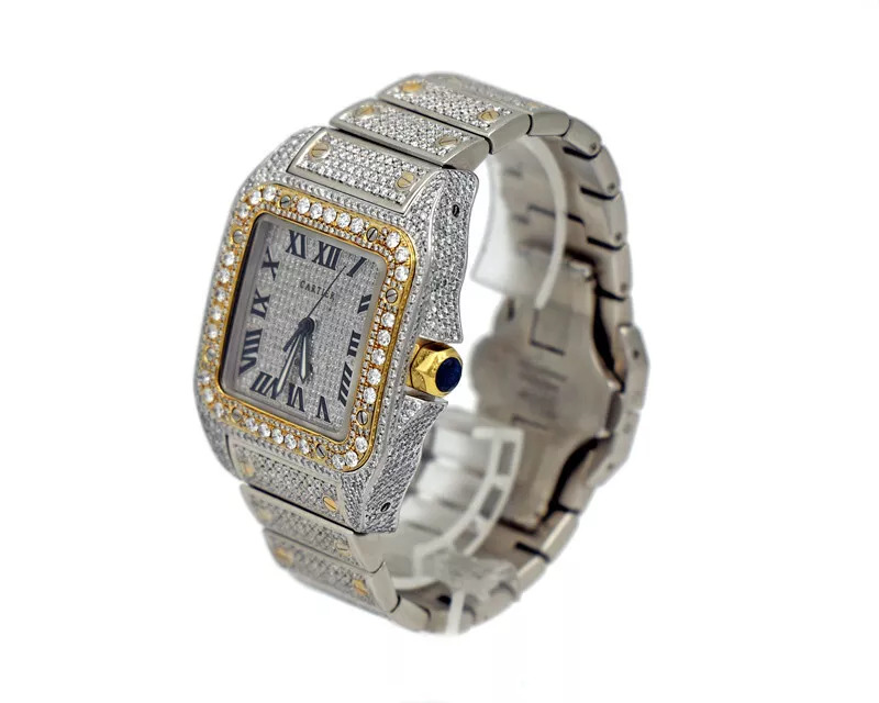 Cartier Santos 100 XL 2656 Gold and Steel Full Custom Diamond Men's Watch