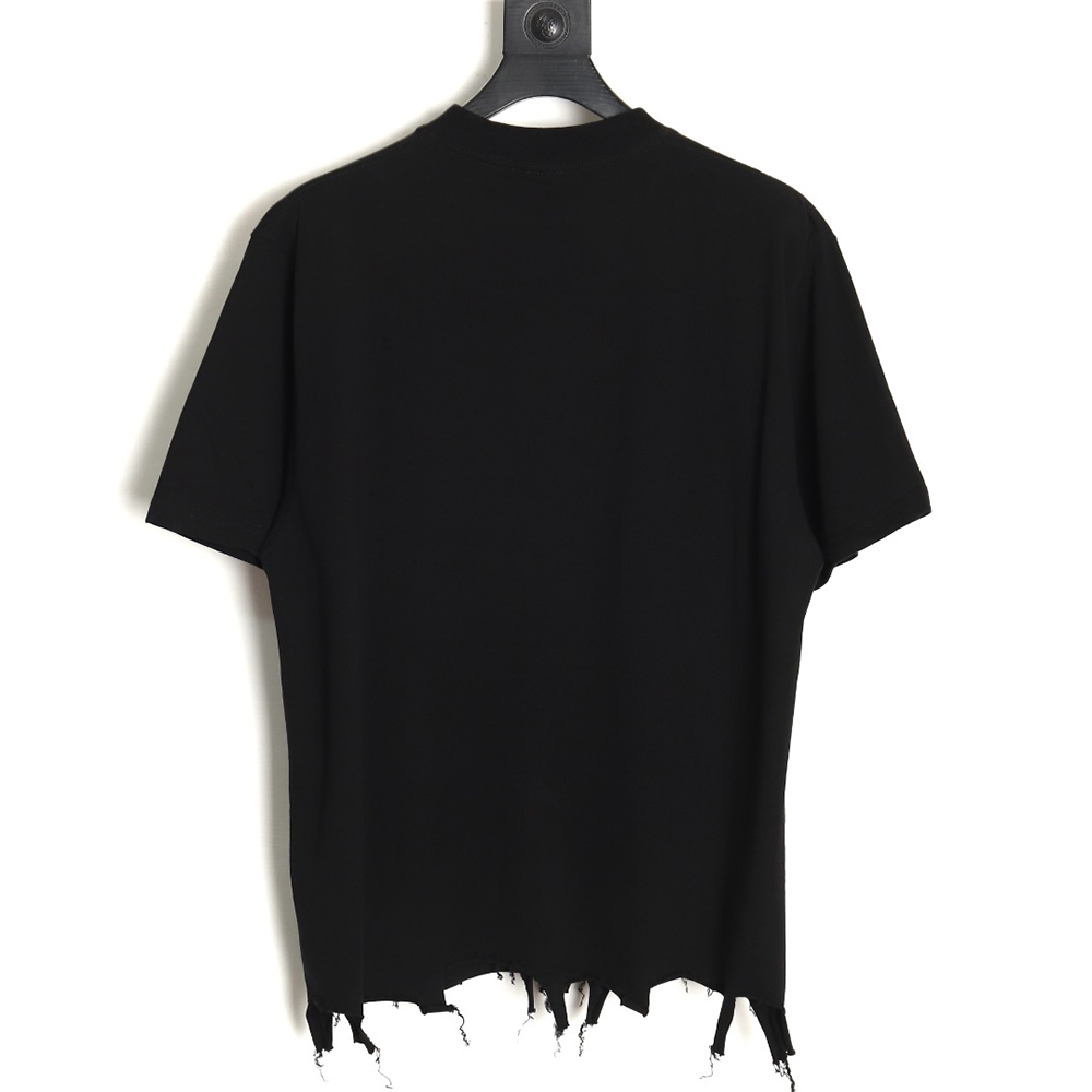 Balenciaga 24ss embroidered double B destroyed tassel short sleeves