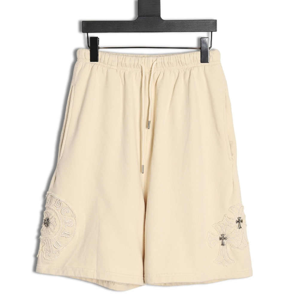 Chrome hearts distressed patch horseshoe cross shorts