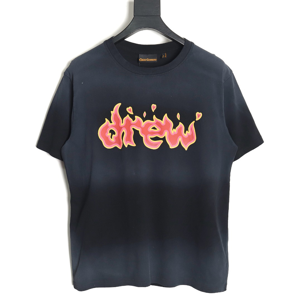 Drew House 23SS flame letter washed short-sleeved T-shirt