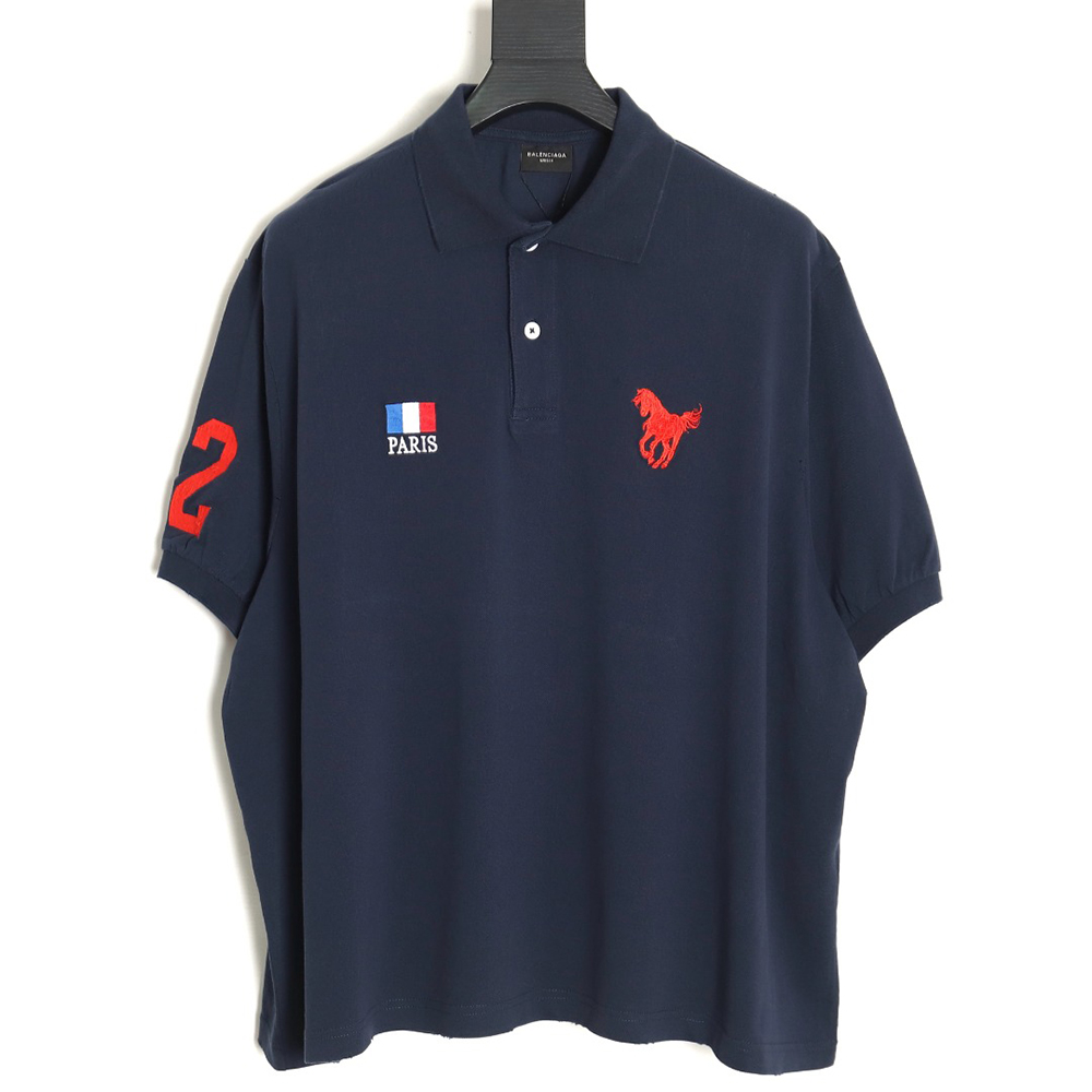 Balenciaga 24ss horse embroidered silhouette Polo short sleeve