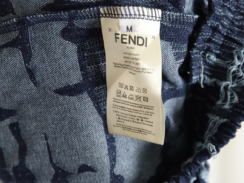 Fendi 24ss checkered FF linen fringe denim shorts