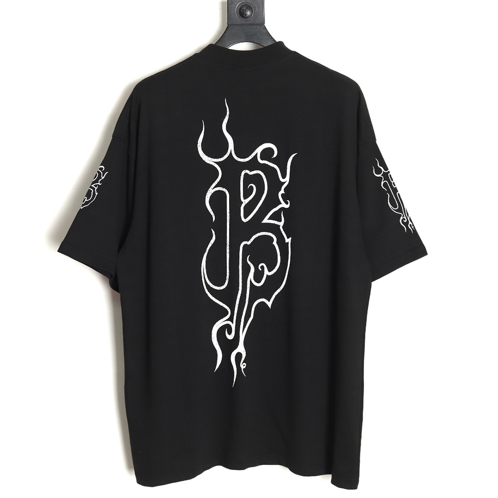 Balenciaga 24ss Gothic Sanskrit flame logo short-sleeved T-shirt