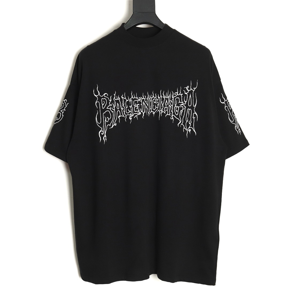 Balenciaga 24ss Gothic Sanskrit flame logo short-sleeved T-shirt