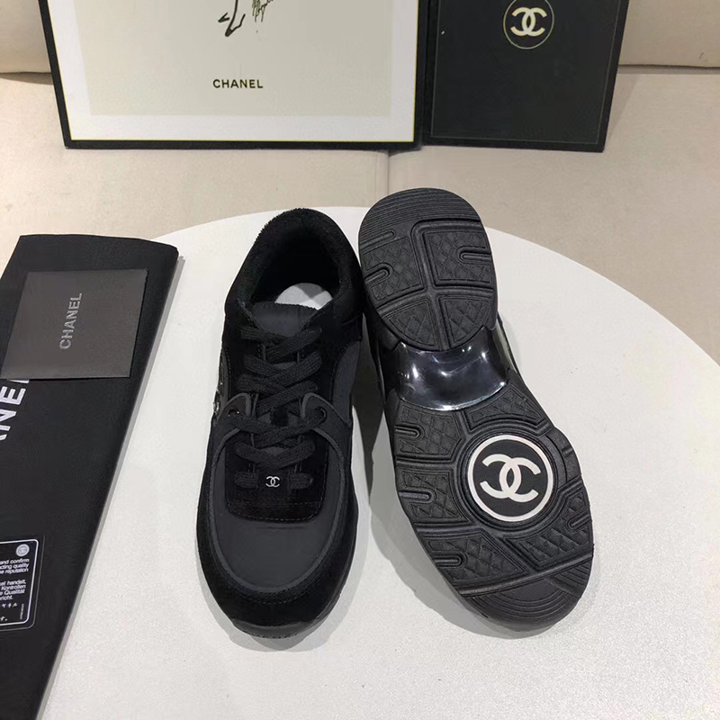 Chanel Low Top Trainer CC Triple Black Suede