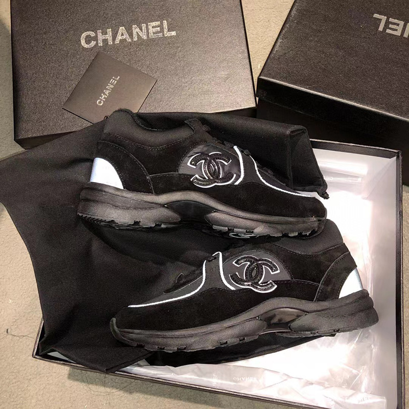Chanel Low Top Trainer CC Triple Black Suede