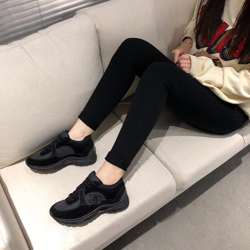 Chanel Low Top Trainer CC Triple Black Suede