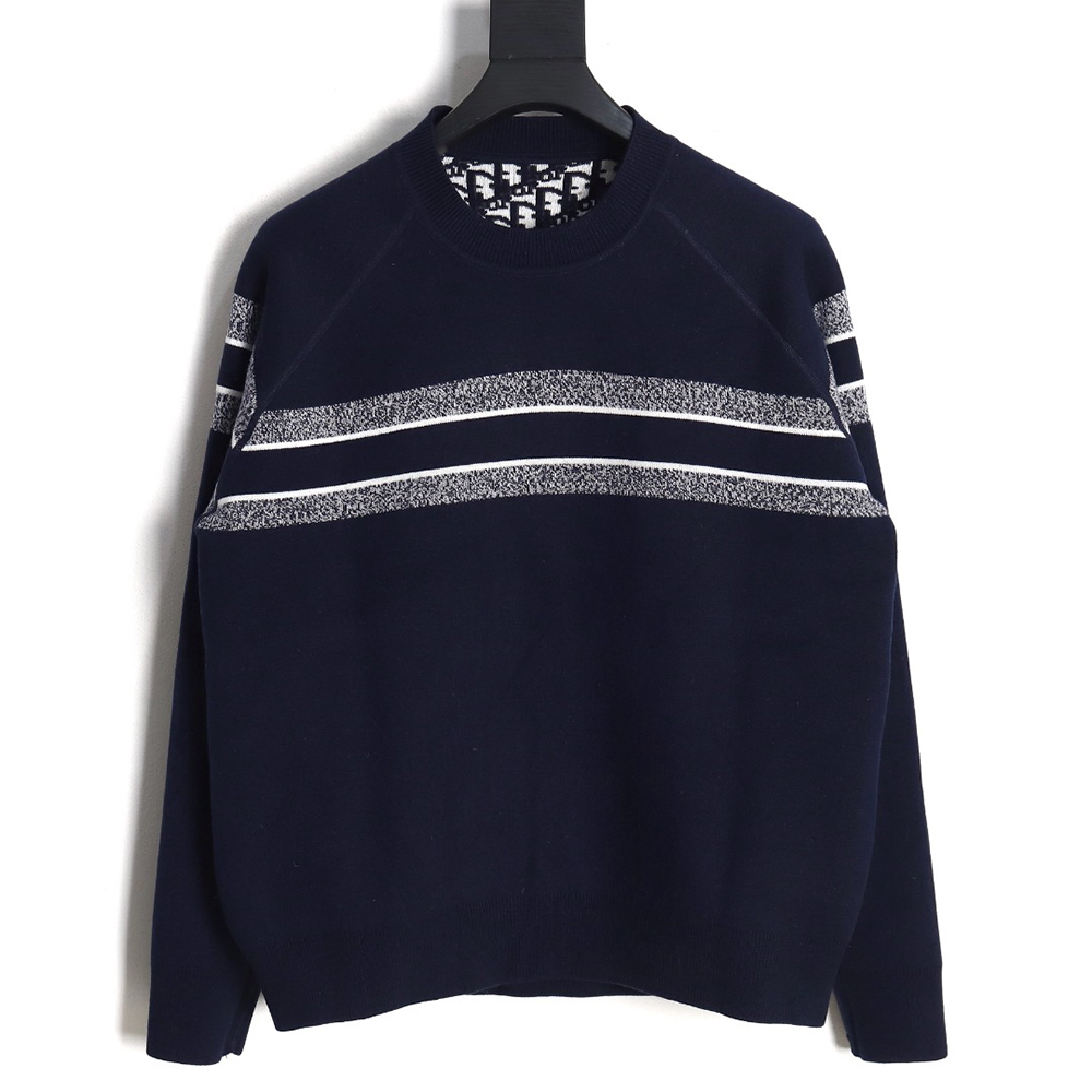 Dior 23Fw Oblique jacquard cashmere reversible crew neck sweater