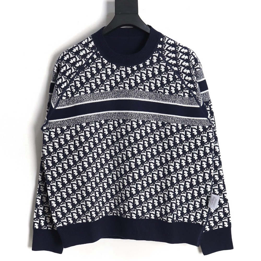 Dior 23Fw Oblique jacquard cashmere reversible crew neck sweater