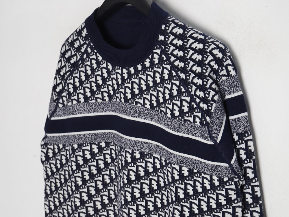 Dior 23Fw Oblique jacquard cashmere reversible crew neck sweater
