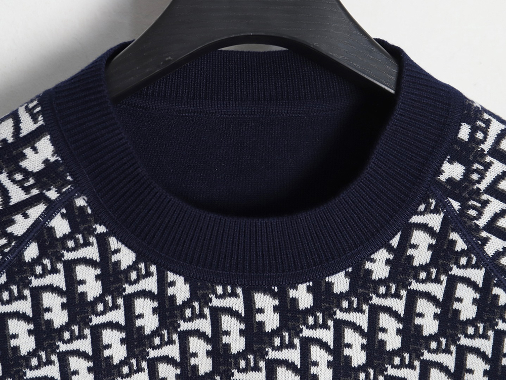 Dior 23Fw Oblique jacquard cashmere reversible crew neck sweater